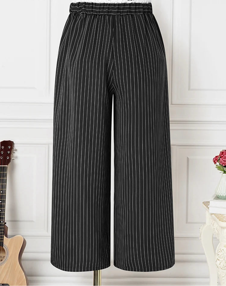 Women Stripe Pants Casual Wide Leg Trousers