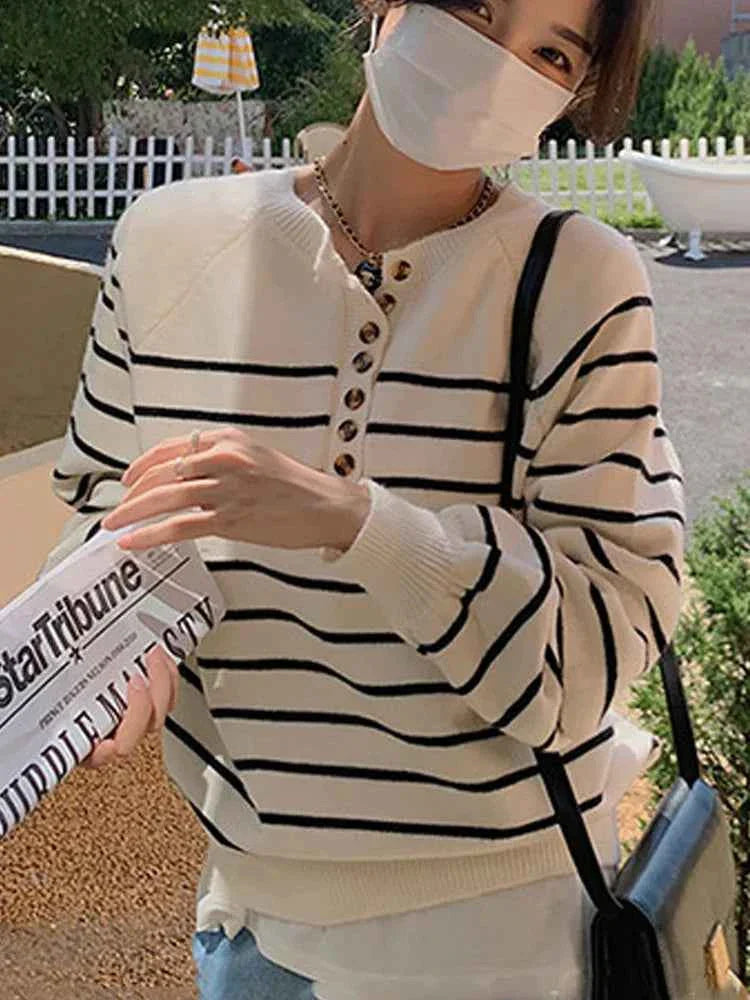 Women Striped Thin Pullovers Jumper Knitted Sweater