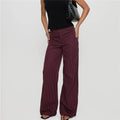 Women Stripes Printed Full Length Pants - Burgundy / XL