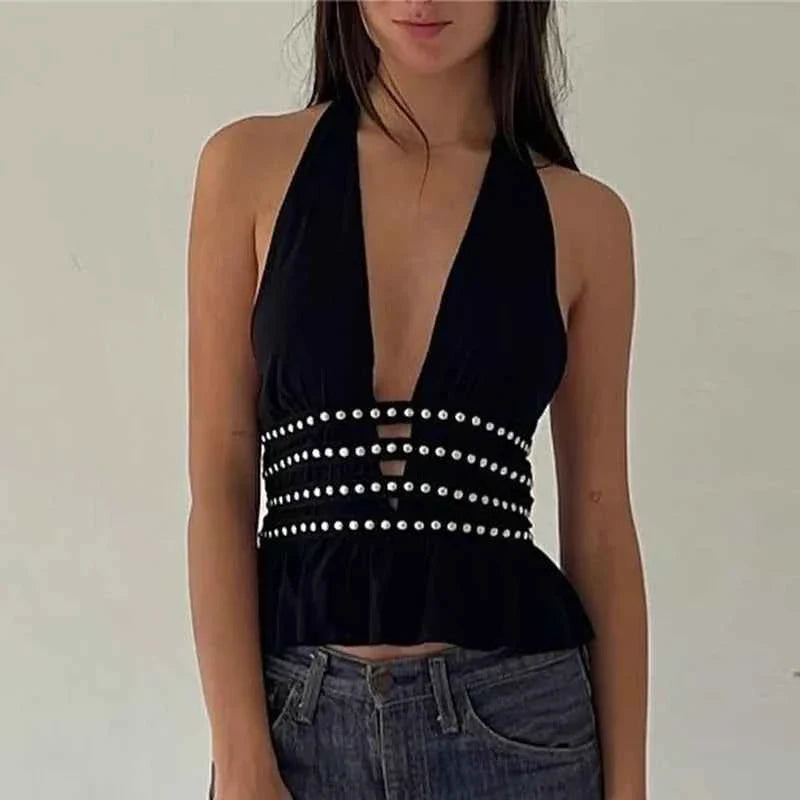 Women Studded Halter Neck Top