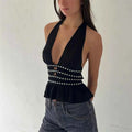 Women Studded Halter Neck Top