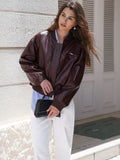 Women Stylish Autumn Pu Leather Bomber Jacket