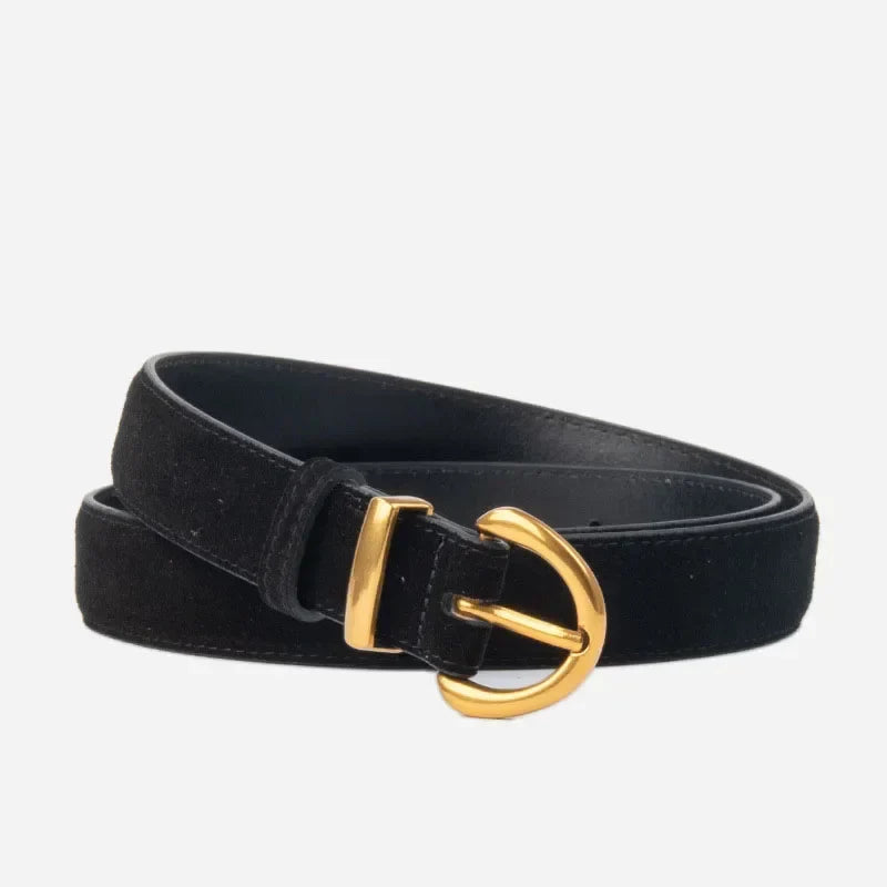 Women Suede Leather Belt - Black