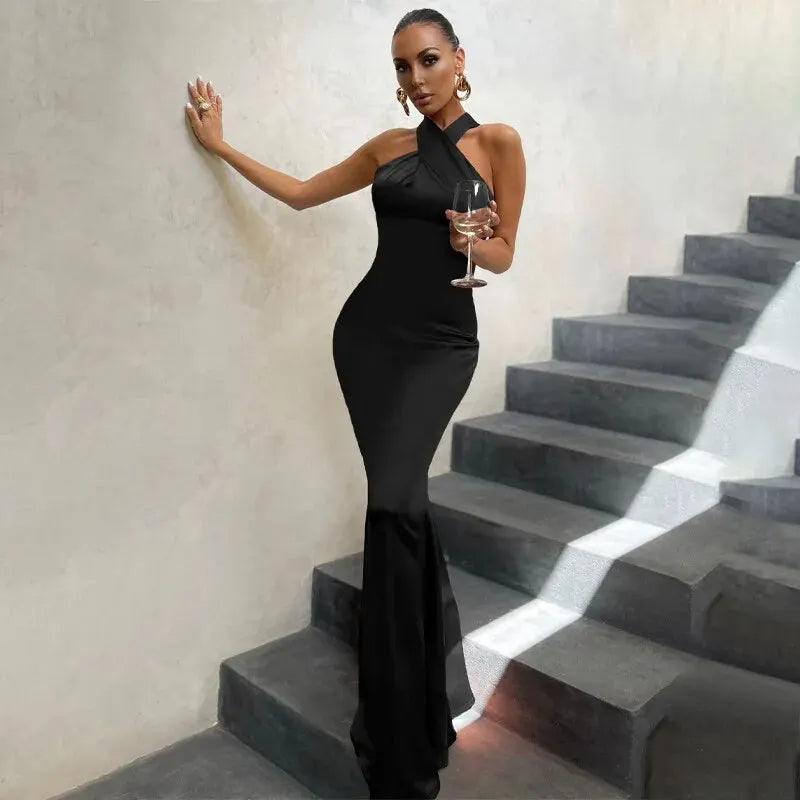 Women Summer Elegant Evening Black Long Dress - S