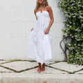 Women Summer Lace-up Halter Neck Casual Ruffle A-line Long Dress