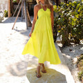 Women Summer Lace-up Halter Neck Casual Ruffle A-line Long Dress