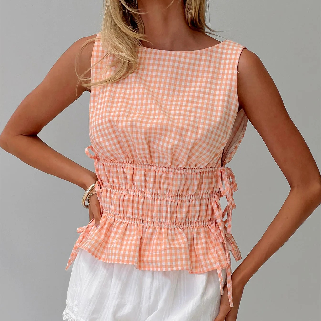 Women Summer Tank Top - Orange / L