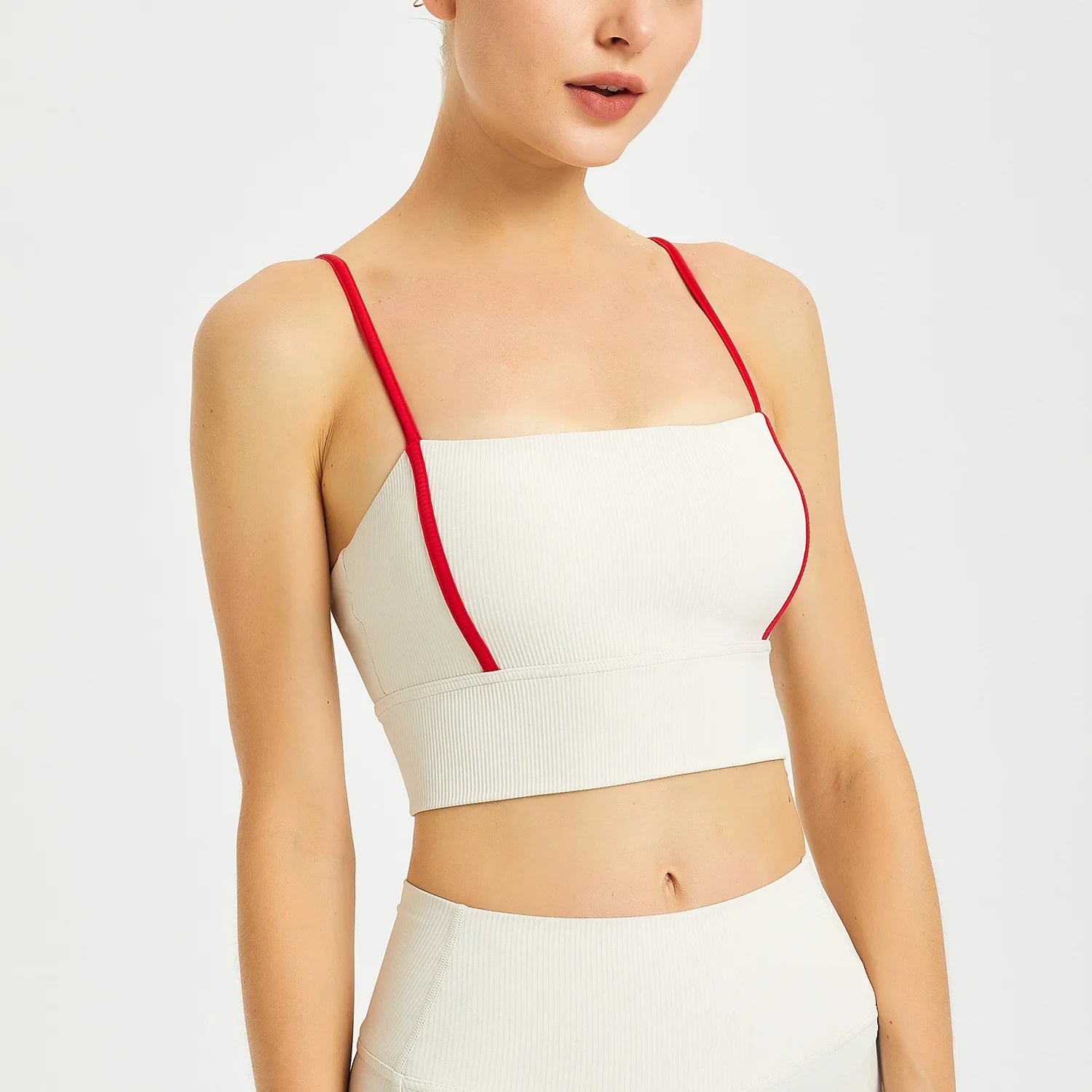 Women Thin Shoulder Straps With Shock-proof Chest Pad Tank Top - creamy white / XL