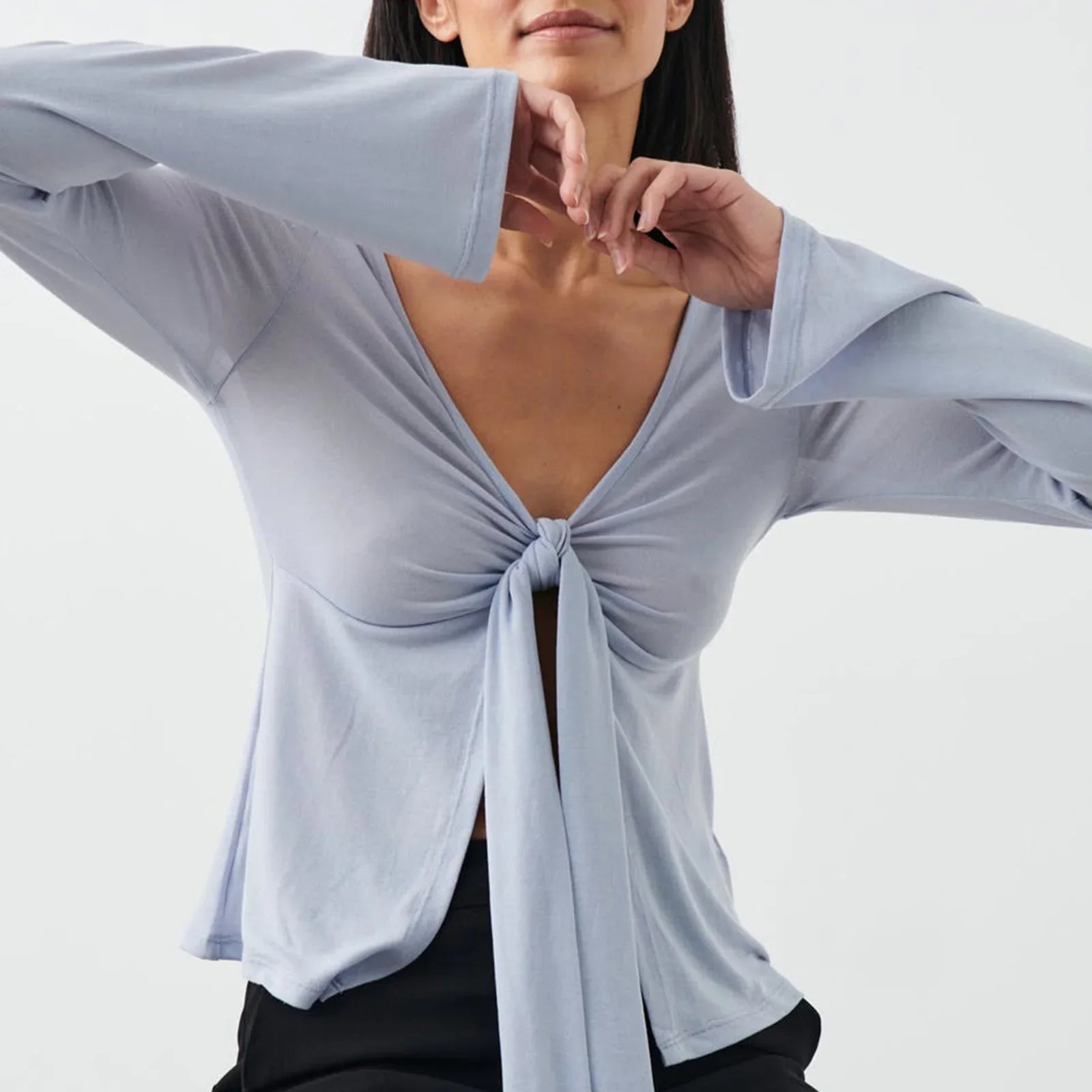 Women Tie Up Shirts Long Sleeve - D / M