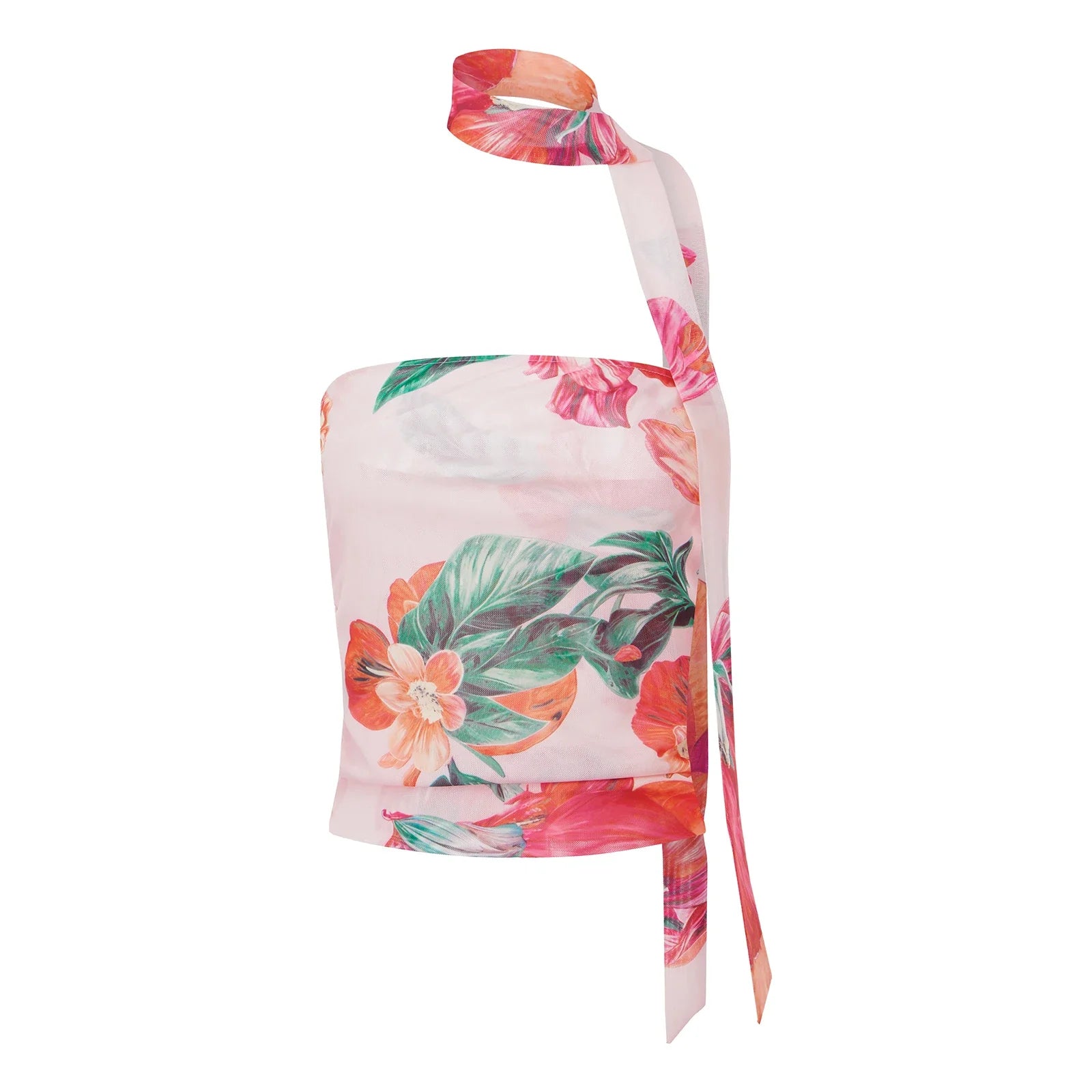 Women Tube Top Mesh Ruched Strapless Crop