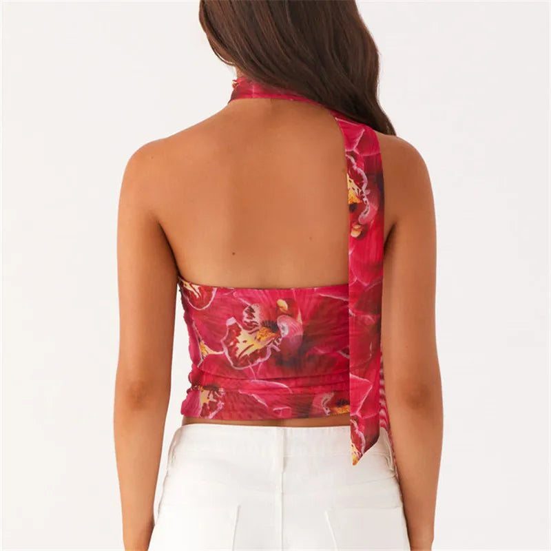 Women Tube Top Mesh Ruched Strapless Crop - A / M