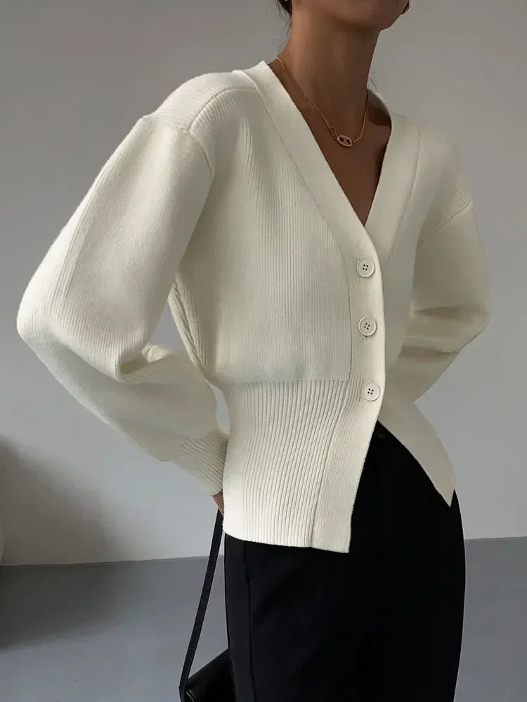 Women V-neck Long Sleeve Casual Knitted Cardigan
