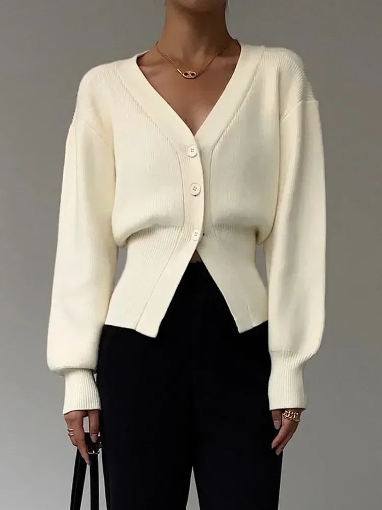 Women V-neck Long Sleeve Casual Knitted Cardigan