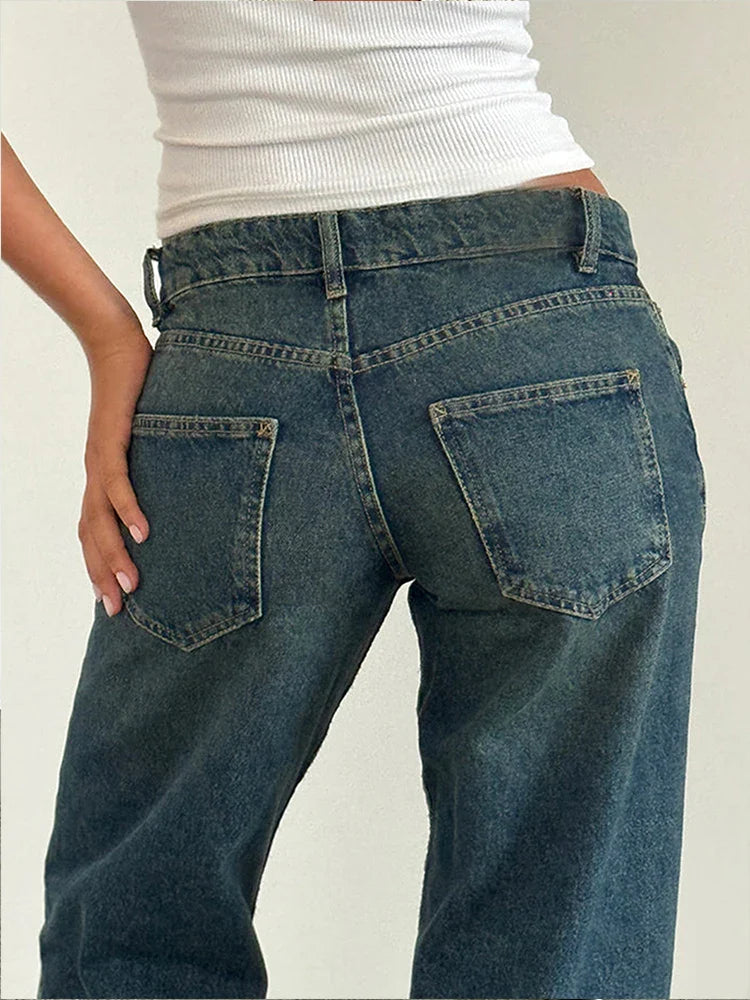 Women Vintage Aesthetic Low Rise Baggy Jeans