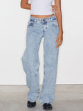 Women Vintage Aesthetic Low Rise Baggy Jeans - Baby blue / S