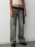 Women Vintage Aesthetic Low Rise Baggy Jeans - Sand wash blue / XS