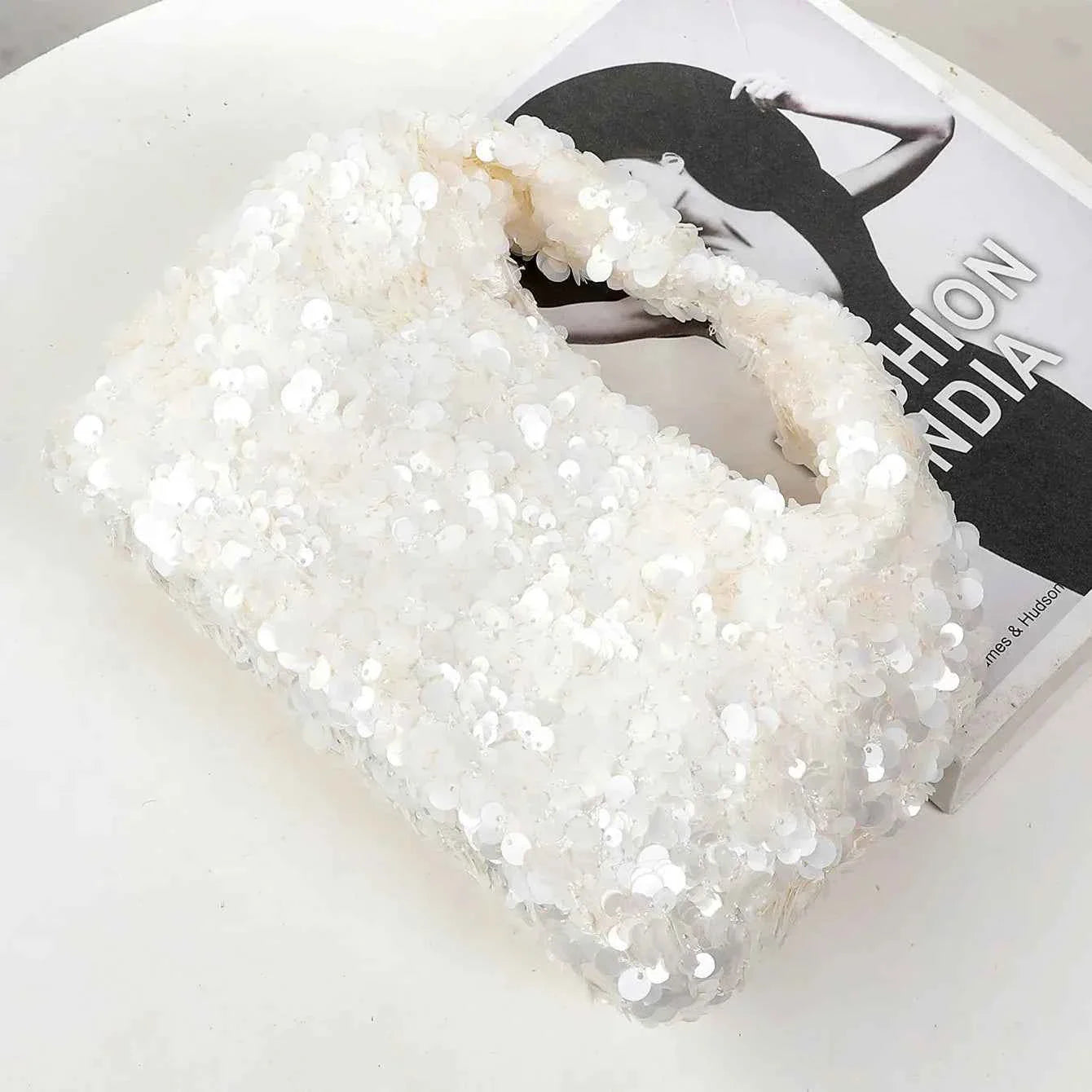 Women White Sequins Hobo Handbag