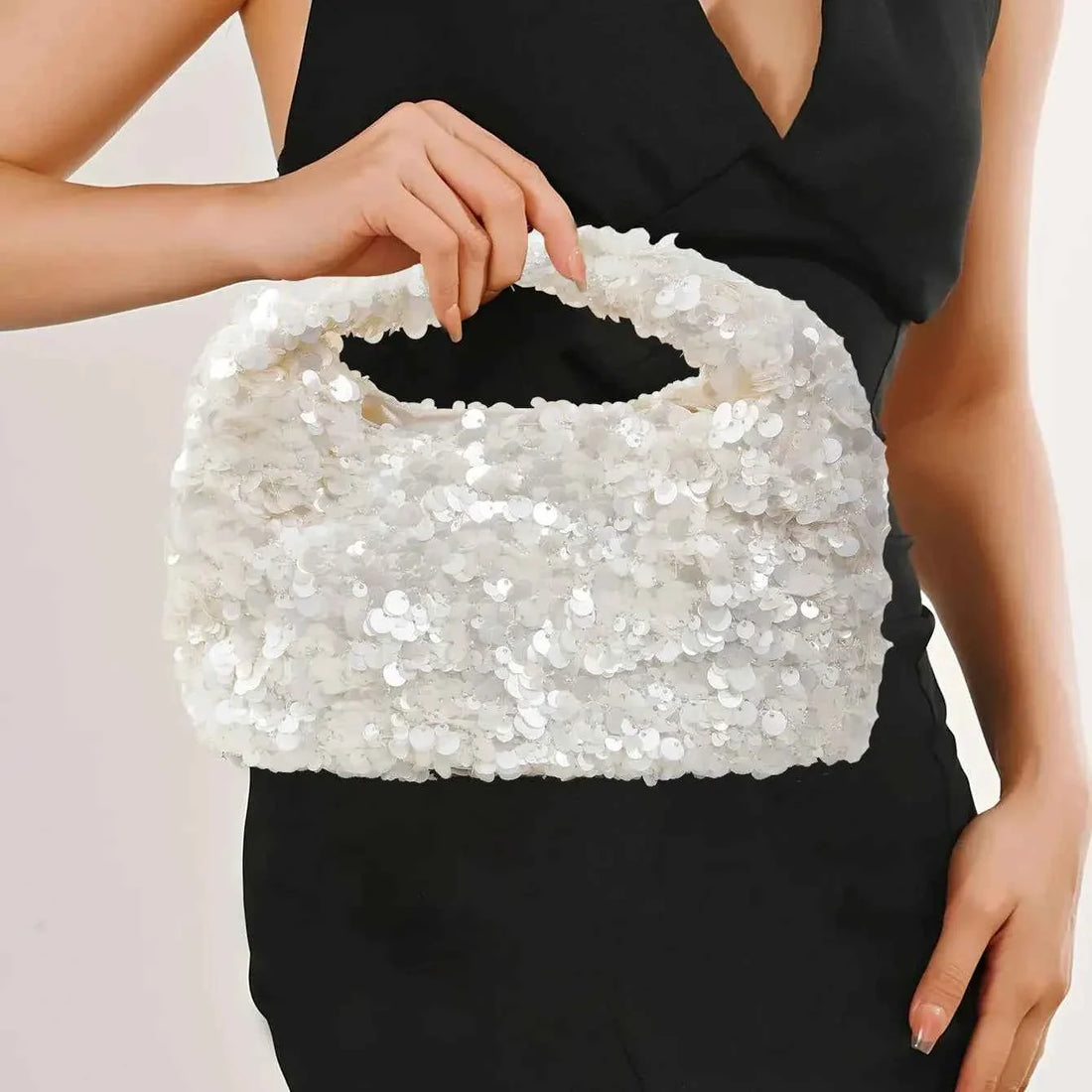 Women White Sequins Hobo Handbag