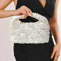 Women White Sequins Hobo Handbag