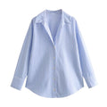 Women White Thick Oxford Shirt Long Sleeve - blue striped / XS