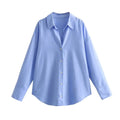 Women White Thick Oxford Shirt Long Sleeve - Blue / XS