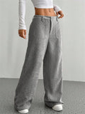 Women Wide Leg Trousers - GRAY / XXL