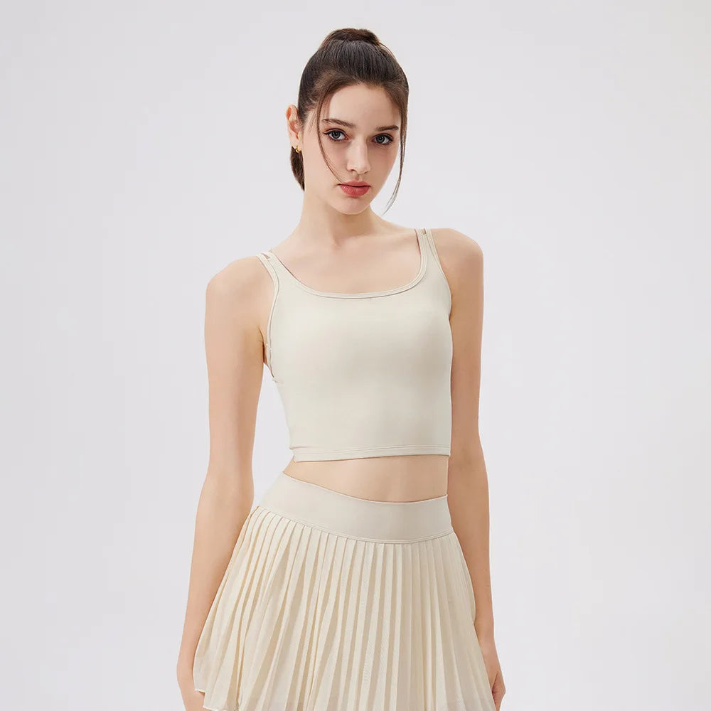 Women Yoga Back Thin Cross Straps Tank Top - creamy white / L