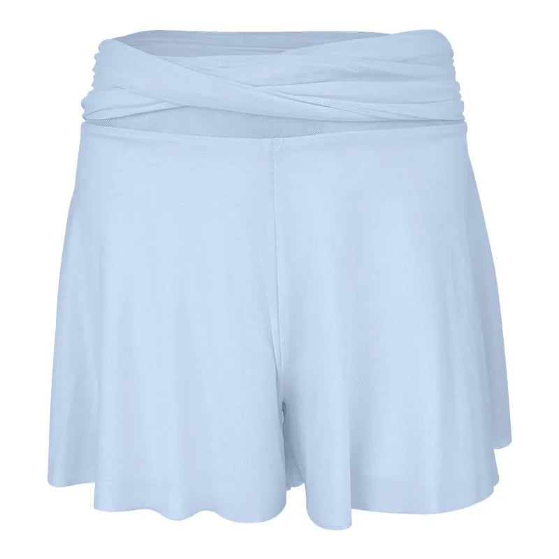 Women Yoga High Waist Cross Mesh Shorts - blue / S