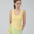 Women Yoga Solid Color Side Slit Bandage Tank Top - yellow / M