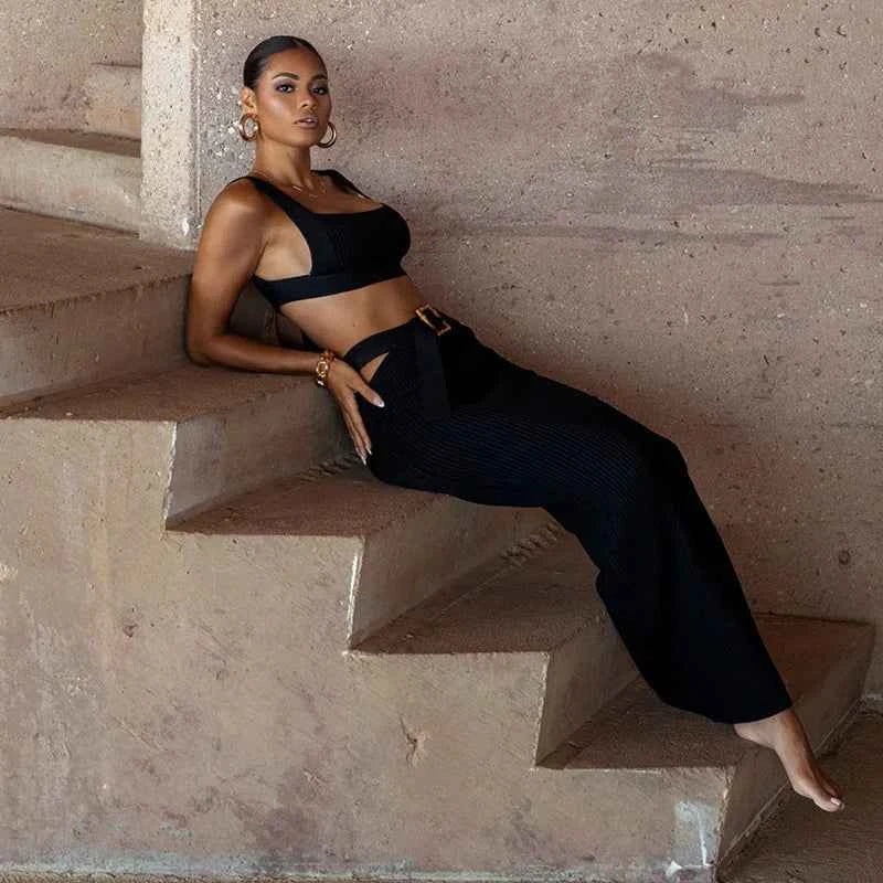 Women's 2 Piece Dress Sets Knit Ribbed Long Skirt Suit and Tank Top