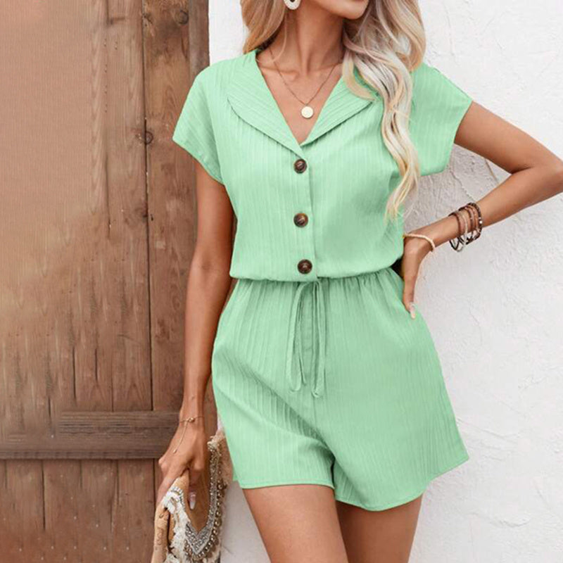 Women’s 2-Piece Lounge Set Textured Short Sleeve Button-Down Shirt And Matching Shorts Outfit - B / L - electronic