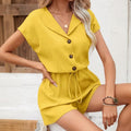 Women’s 2-Piece Lounge Set Textured Short Sleeve Button-Down Shirt And Matching Shorts Outfit - electronic accessories