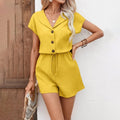 Women’s 2-Piece Lounge Set Textured Short Sleeve Button-Down Shirt And Matching Shorts Outfit - electronic accessories