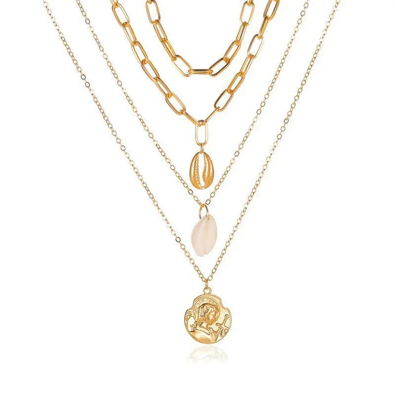 Women’s All-match Simple Shell Pendant Hollow Portrait Multi-layer Necklace - electronic accessories
