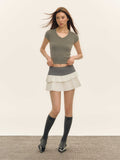 Women’s American-style Retro Design Stitching Dress Skirt - Other