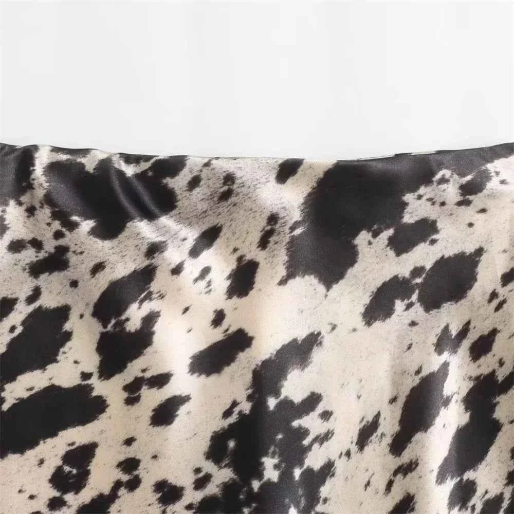 Women's Animal Pattern Printed Silk Satin Midi Skirt