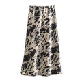 Women's Animal Pattern Printed Silk Satin Midi Skirt