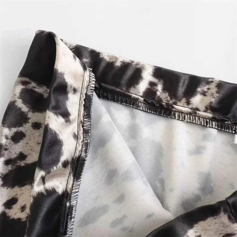 Women's Animal Pattern Printed Silk Satin Midi Skirt