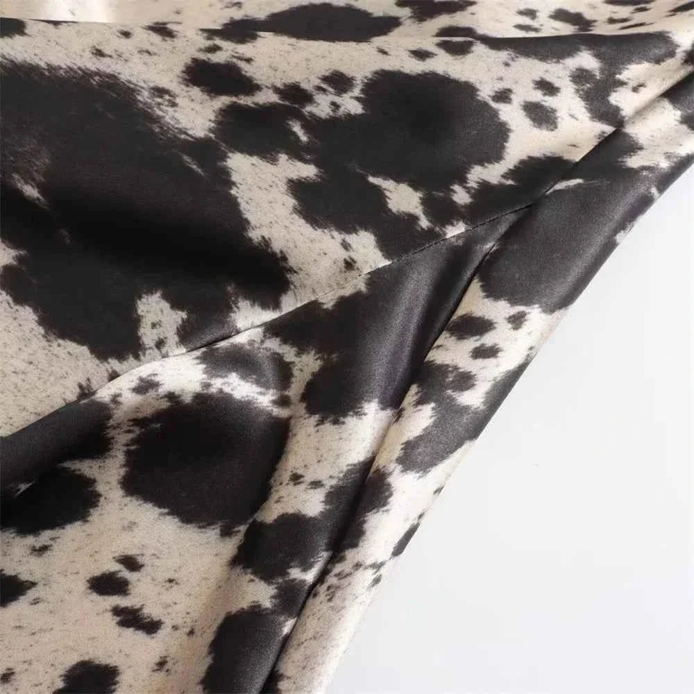 Women's Animal Pattern Printed Silk Satin Midi Skirt