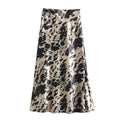 Women's Animal Pattern Printed Silk Satin Midi Skirt