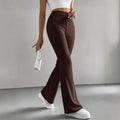 Women’s Autumn Solid Color Casual Rib Knit Slim Pants - brown / S