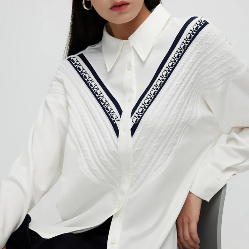 Women’s Blouse Knitted Patchwork Striped Casual Fashion - Other