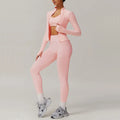 Pink women’s athletic set with long-sleeved jacket and leggings, perfect yoga suit 2pcs
