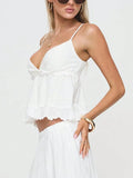 Women’s Boho White Linen V-Neck Camisole Tank Top