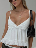 Women’s Boho White Linen V-Neck Camisole Tank Top - PT20240140 / XS