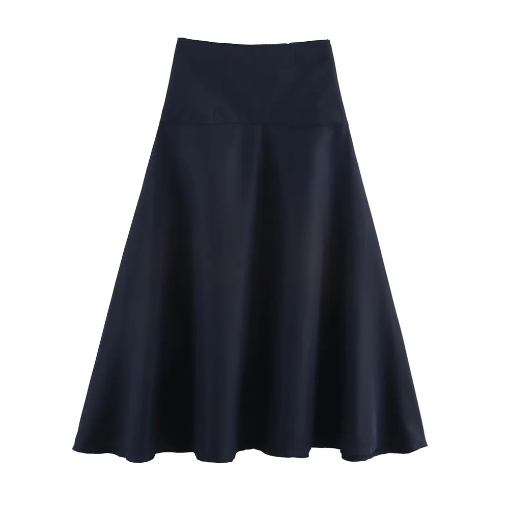 Women’s Button Belt Waist Skirt - DEEP BLUE / L