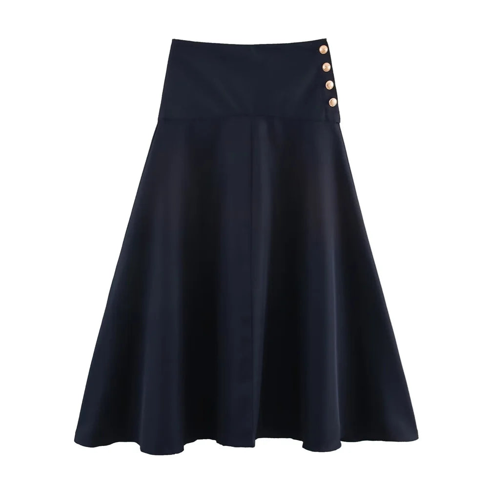 Women’s Button Belt Waist Skirt - DEEP BLUE / L