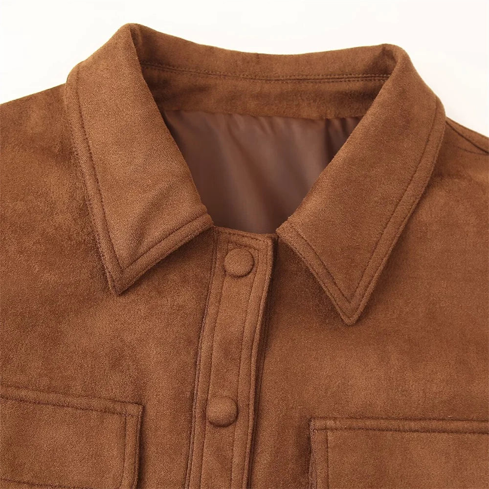 Women’s Button Decoration Suede Jacket Coat