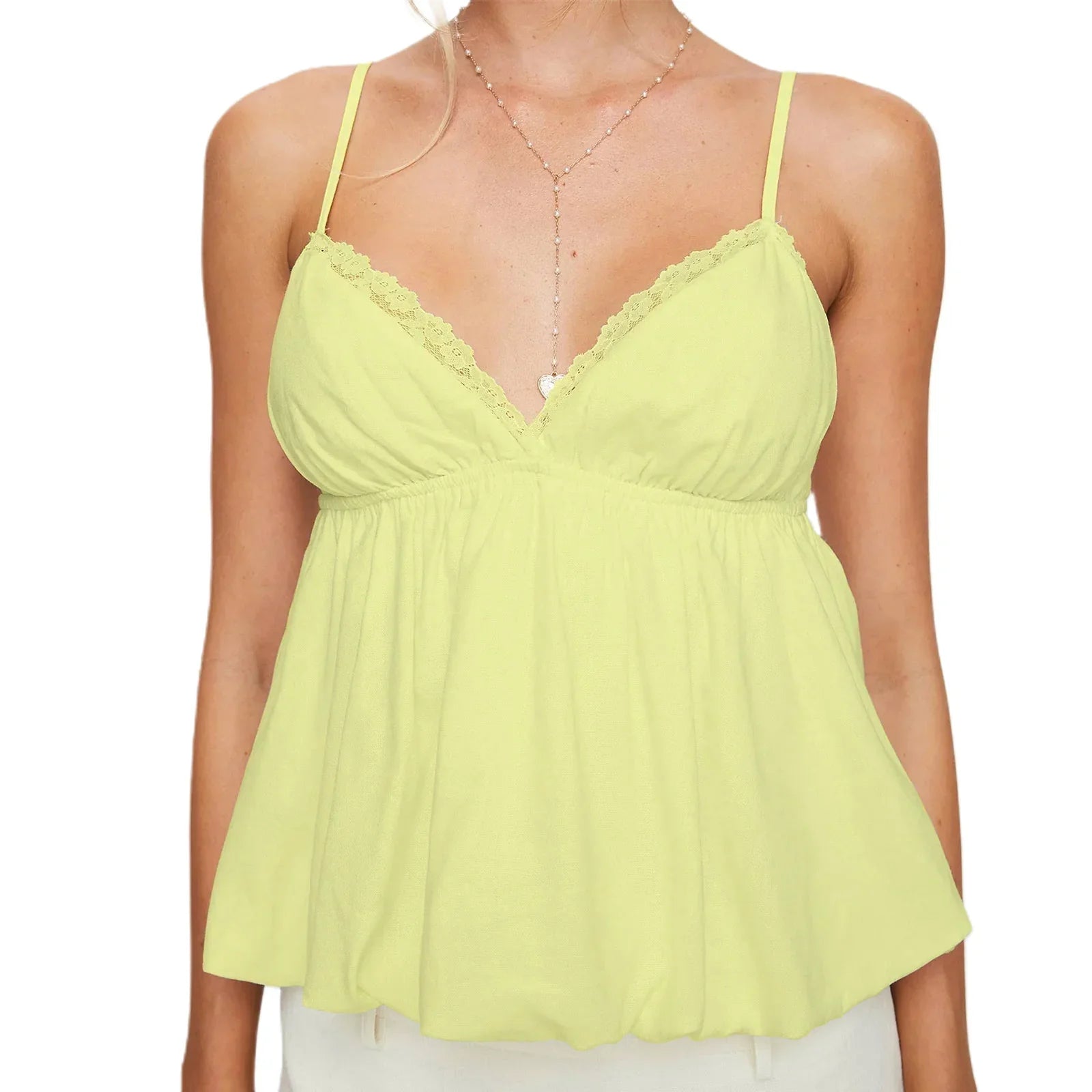 Women’s Camisoles Adjustable Thin Spaghetti Straps Lace Trim Tank Top - C / L