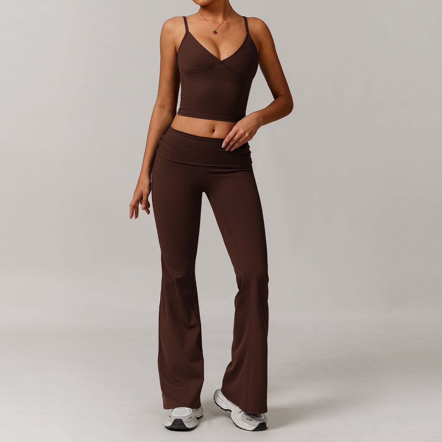 Women’s Casual All-matching Exercise Workout Outfit - L / Coke Tea Coffee Color - Other